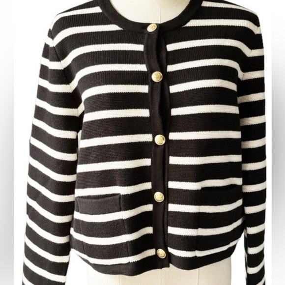 J Crew Emilie cardigan/jacket - black and white stripe - size L in GUC - Picture 4 of 4